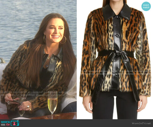 Stand Studio Cora Ocelot Print Faux Fur Jacket worn by Kyle Richards on The Real Housewives of Beverly Hills