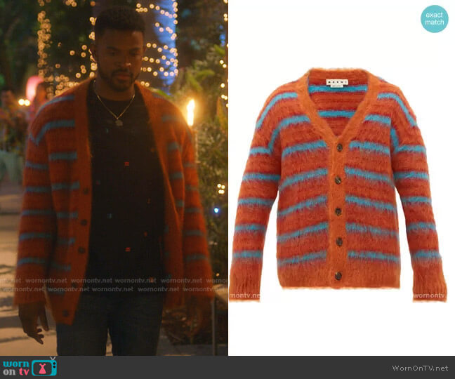 Marni Striped mohair-blend cardigan worn by Aaron Jackson (Trevor Jackson) on Grown-ish