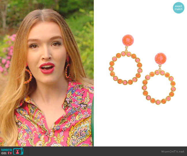 Sylvia Toledano Happy Clip-On Drop Hoop Earrings worn by Kirby Anders (Maddison Brown) on Dynasty