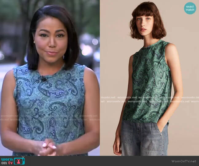 Rebecca Taylor Tailored Margaux Paisley Sleeveless Top worn by Stephanie Ramos on Good Morning America