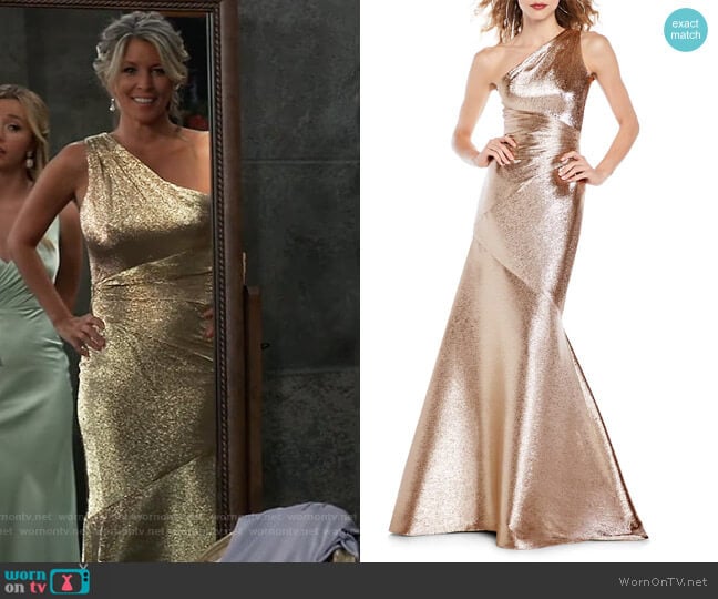 Theia One-Shoulder Metallic Mermaid Gown worn by Carly Spencer (Laura Wright) on General Hospital