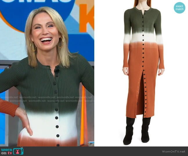 Derek Lam 10 Crosby Tianna Button-Front Rib-Knit Dress worn by Amy Robach on Good Morning America
