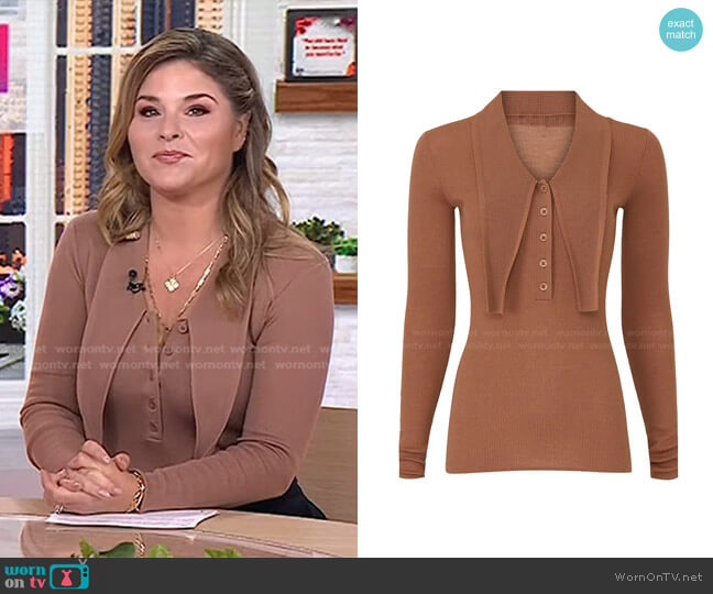 Tibi Feather Weight Ribbed Allonge Collar Sweater worn by Jenna Bush Hager on Today