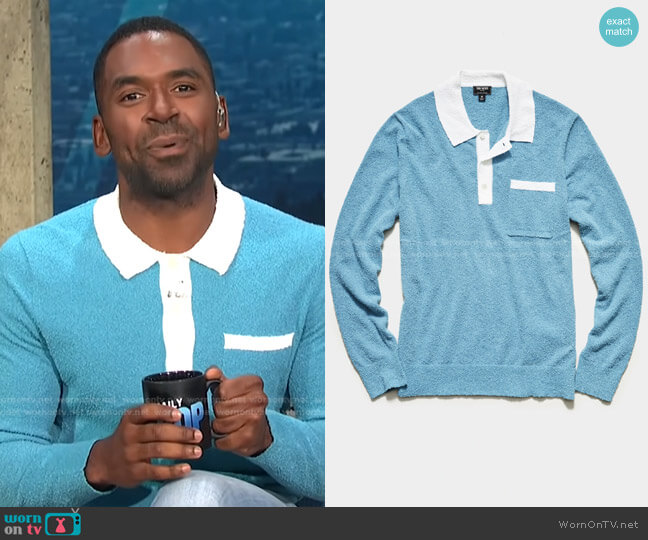 Todd Snyder Long Sleeve Boucle Polo worn by Justin Sylvester on E! News