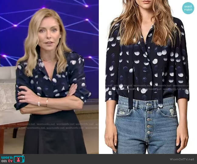 Zadig & Voltaire Touch Polka-Dot-Printed Silk Tunic worn by Kelly Ripa on Live with Kelly and Mark