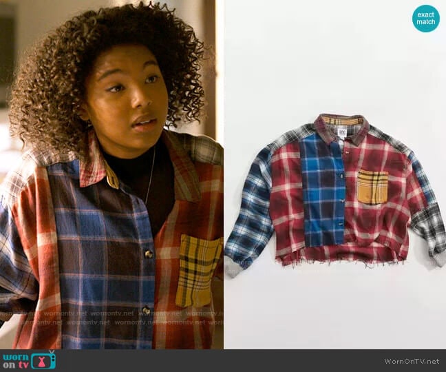 BDG Rayne Patchwork Flannel Shirt worn by Angelica Porter-Kennard  on The L Word Generation Q