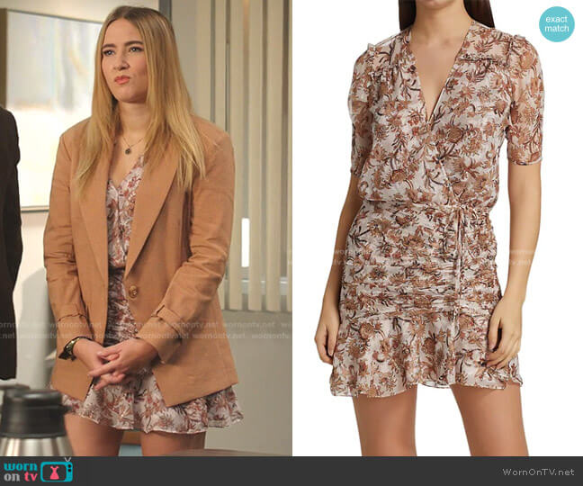 Veronica Beard Dakota Ruched Floral Silk Dress worn by Amanda Carrington (Eliza Bennett) on Dynasty