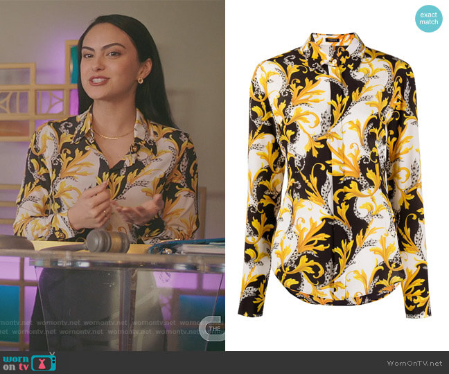 Versace Baroque-print Silk Shirt worn by Veronica Lodge (Camila Mendes) on Riverdale