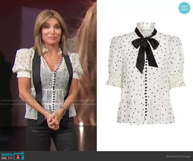 Alice + Olivia Vicky Tie Neck Blouse worn by Kit Hoover on Access Hollywood