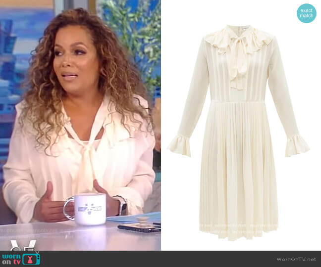 Victoria Beckham Pussy-bow silk crepe de Chine Dress worn by Sunny Hostin on The View