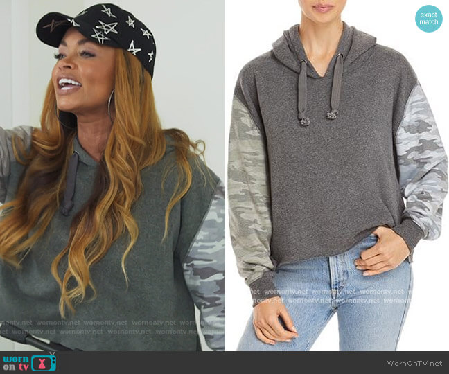 Vintage Havana Camo Sleeve Cropped Hoodie worn by Gizelle Bryant on The Real Housewives of Potomac
