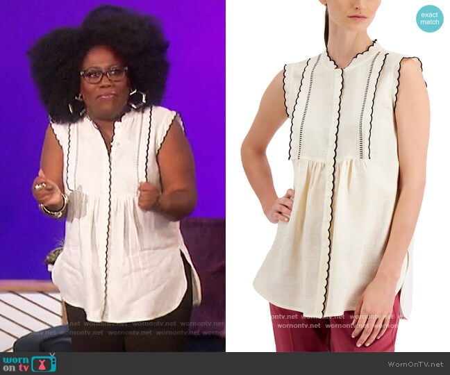 Weekend Max Mara Ferito Scalloped Shirt worn by Sheryl Underwood on The Talk