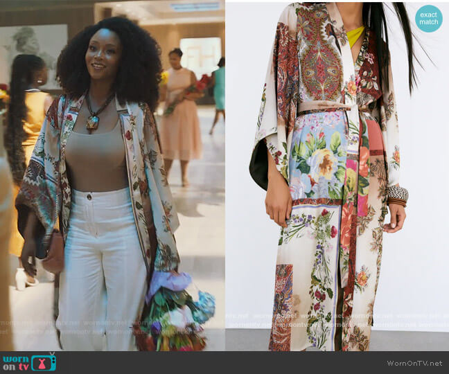 Zara Patchwork Printed Kimono worn by Angela Vaughn (Yaya DaCosta) on Our Kind of People