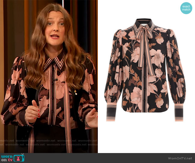 Zimmermann Concert Peonies Shirt worn by Drew Barrymore on The Drew Barrymore Show
