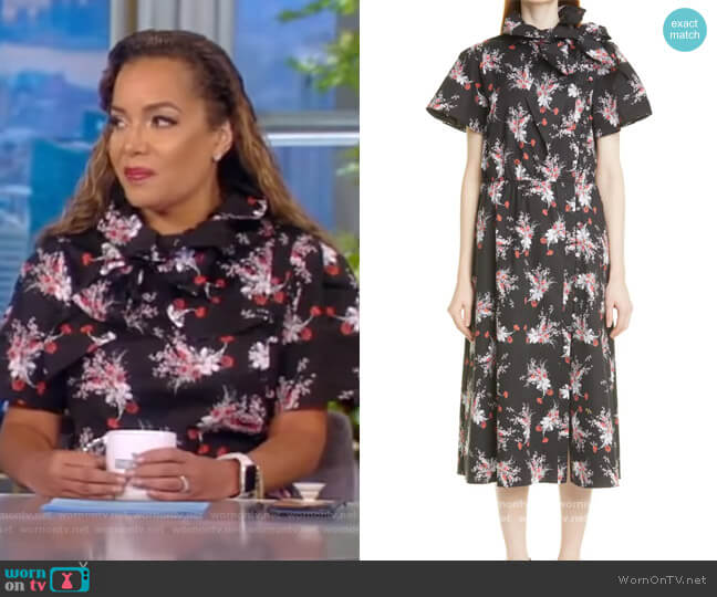 Adam Lippes Poppy Print Bow Neck Cotton Stretch Poplin Midi Dress worn by Sunny Hostin on The View