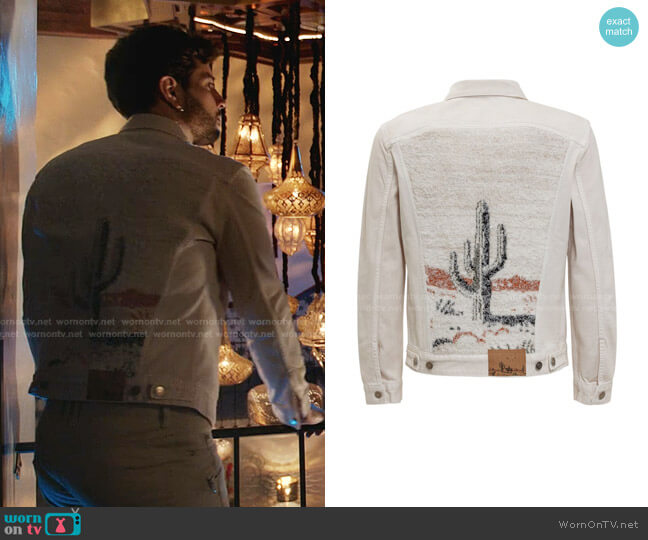 Alanui The Morning Horse Denim Jacket worn by Sam Flores (Rafael de la Fuente) on Dynasty