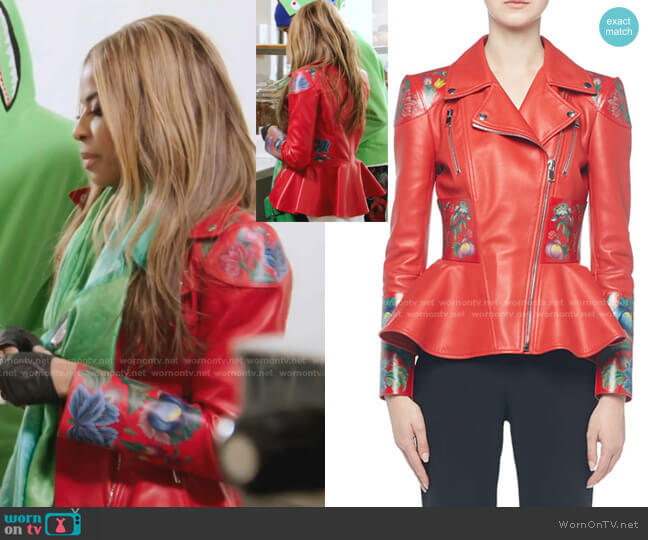 Alexander McQueen Flower-Print Leather Moto Jacket worn by Mary Cosby on The Real Housewives of Salt Lake City