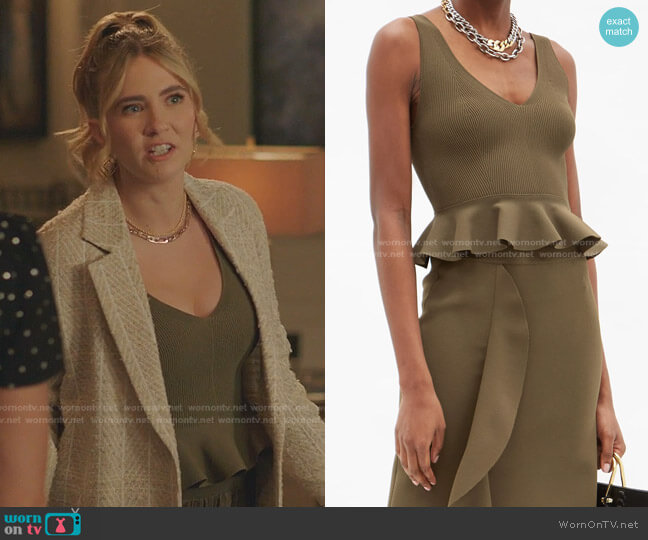 Alexander McQueen Peplum Viscose Tank worn by Amanda Carrington (Eliza Bennett) on Dynasty