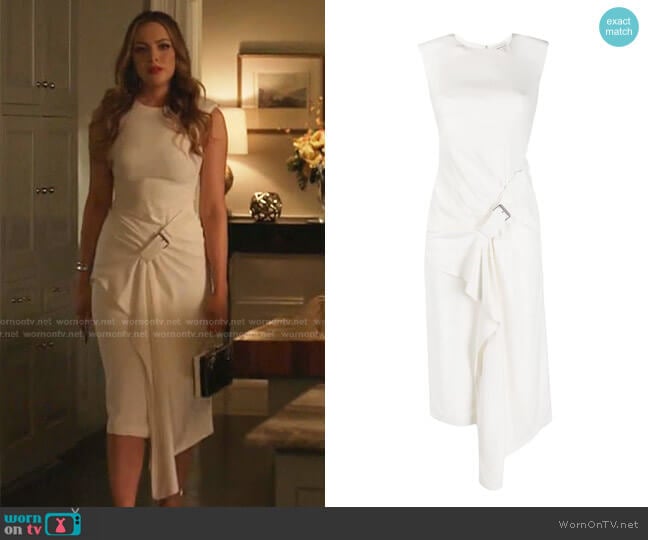 Alexander Mcqueen Buckle-Detail Drape-Front Dress worn by Fallon Carrington (Elizabeth Gillies) on Dynasty