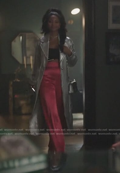 Alexandra’s silver metallic trench coat on Riverdale