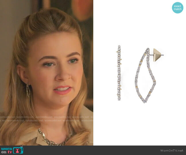 Alexis Bittar Pave Crystal-Encrusted Thorn Drop Earrings worn by Amanda Carrington (Eliza Bennett) on Dynasty