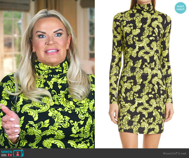 Alice + Olivia Delora Scrollwork Print Dress worn by Heather Gay on The Real Housewives of Salt Lake City