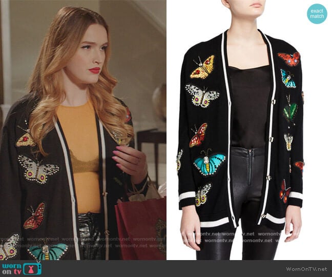 Alice + Olivia Bradford Embroidered Grandpa Cardigan worn by Kirby Anders (Maddison Brown) on Dynasty