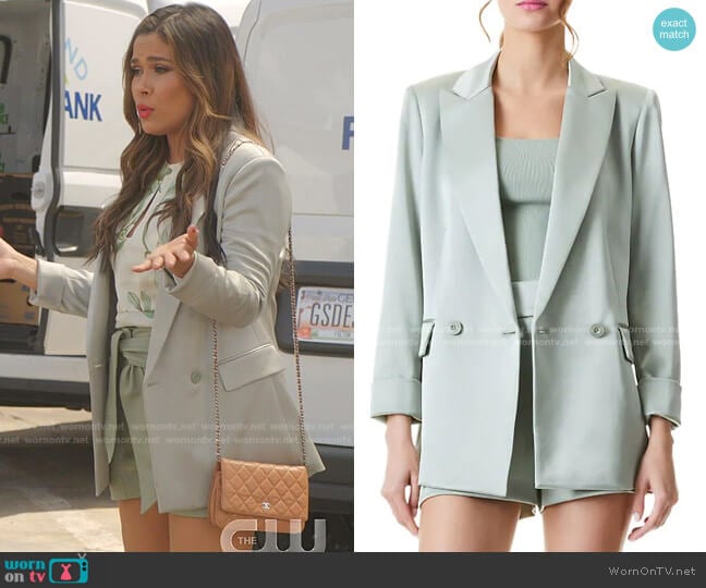 Alice + Olivia Justin Satin Roll-Cuff Blazer worn by Cristal Jennings (Daniella Alonso) on Dynasty