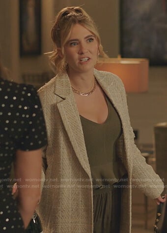 Amanda’s green ribbed peplum top on Dynasty