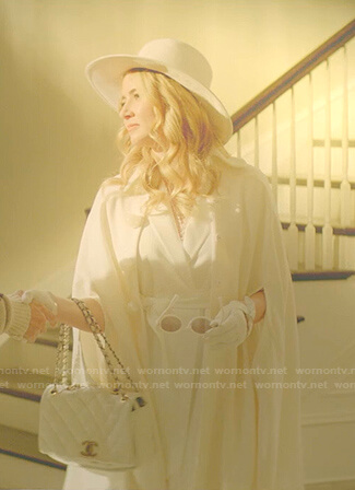 Amanda’s white cape coat and hat on Dynasty