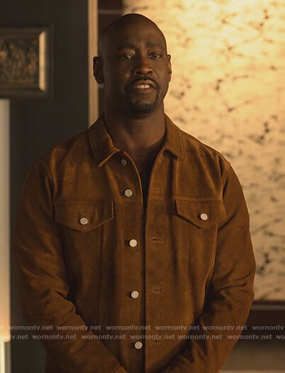 Amendiel’s brown suede jacket on Lucifer