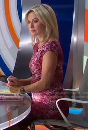 Amy’s red printed cap sleeve top and skirt on Good Morning America