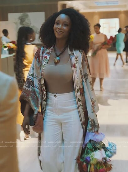 Angela’s printed kimono on Our Kind of People