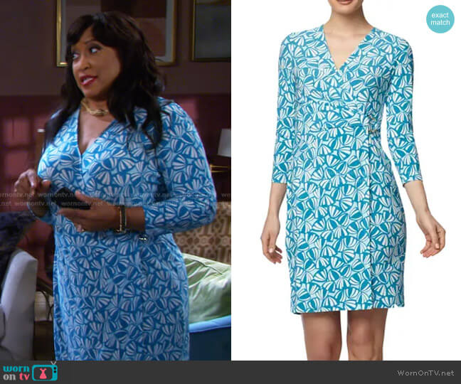Anne Klein Signature Wrap Dress in Calypso Blue Combo worn by Paulina Price (Jackée Harry) on Days of our Lives