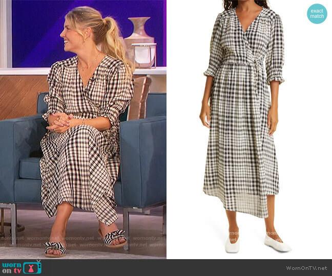 Apiece Apart Lucinda Plaid Cotton Wrap Midi Dress worn by Amanda Kloots on The Talk