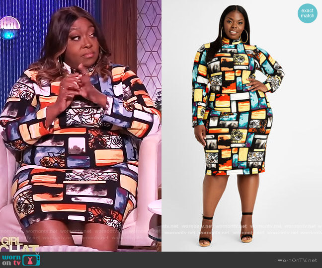 Ashley Stewart Abstract Mock Neck Keyhole Dress worn by Loni Love on The Real