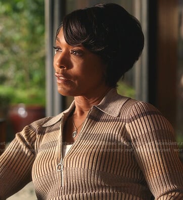 Athena’s striped ribbed half-zip top on 9-1-1