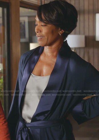 Athena’s navy satin trim robe on 9-1-1