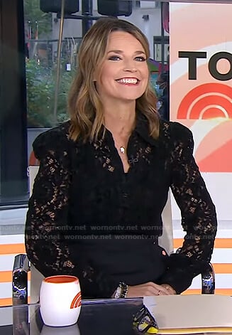 Savannah’s black floral lace blouse on Today