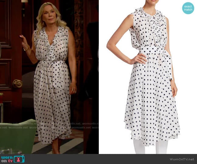Balenciaga Silk Polka-dot Midi Dress worn by Brooke Logan (Katherine Kelly Lang) on The Bold and the Beautiful
