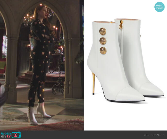 Balmain Roni leather ankle boots worn by Cheryl Blossom (Madelaine Petsch) on Riverdale