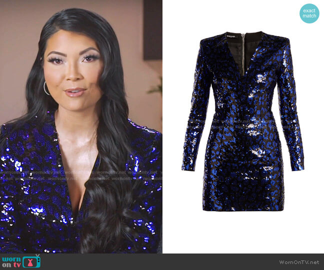 Balmain V-Neck Leopard Print Sequin Mini Dress worn by Jennie Nguyen on The Real Housewives of Salt Lake City