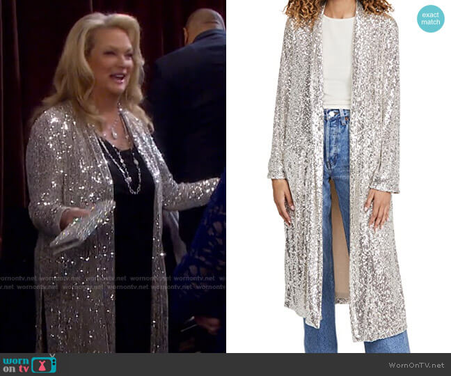 BB Dakota Glitter Bomb Duster worn by Anna DiMera (Leann Hunley) on Days of our Lives
