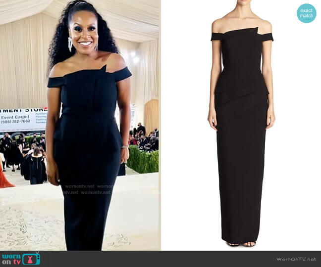 Black Halo La Reina Off-The-Shoulder Gown worn by Sheinelle Jones on Today