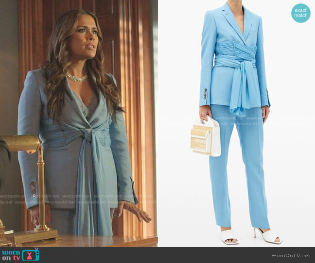 Burberry Single-Breasted Chiffon-Waist Wool-Blend Jacket worn by Cristal Jennings (Daniella Alonso) on Dynasty