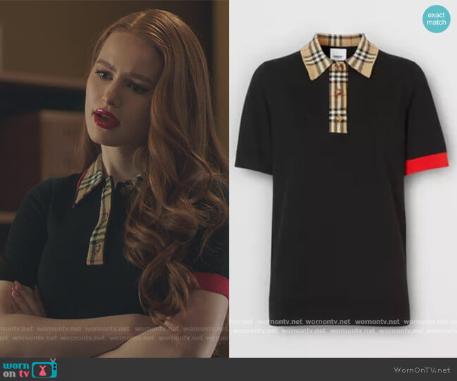 Burberry Black contrast trim Polo worn by Cheryl Blossom (Madelaine Petsch) on Riverdale