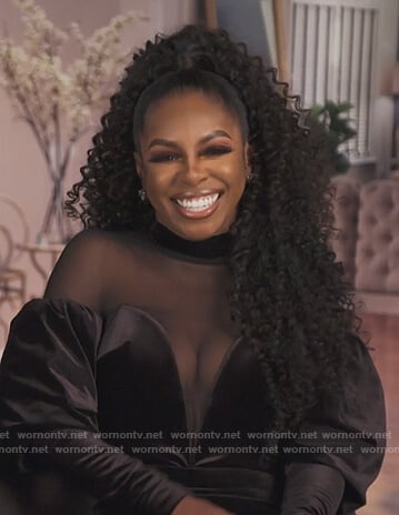 Candiace’s black mesh velvet top on The Real Housewives of Potomac