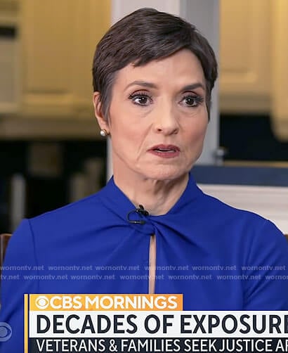 Catherine Herridge’s blue twist neck dress on CBS Mornings