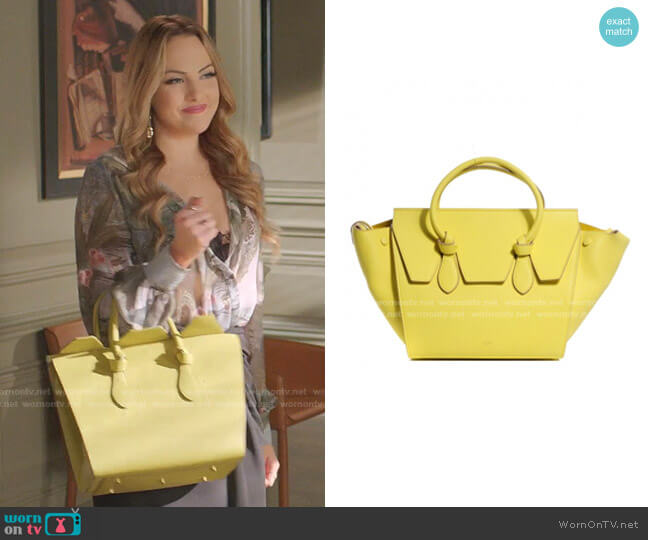 Celine Crisped Calfskin Mini Tie Knot Tote worn by Fallon Carrington (Elizabeth Gillies) on Dynasty