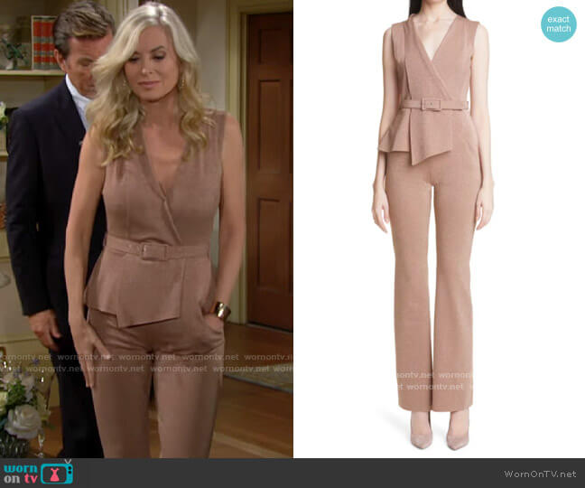 Chiara Boni La Petite Robe Kerolyn Jumpsuit in Duna worn by Ashley Abbott (Eileen Davidson) on The Young and the Restless